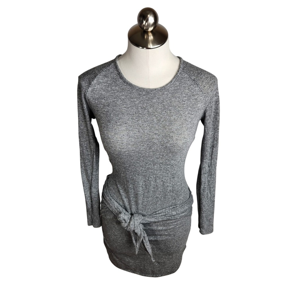 MONROW Mini Dress Women S Gray Long Sleeve Front Tie Knot Raglan Heathered